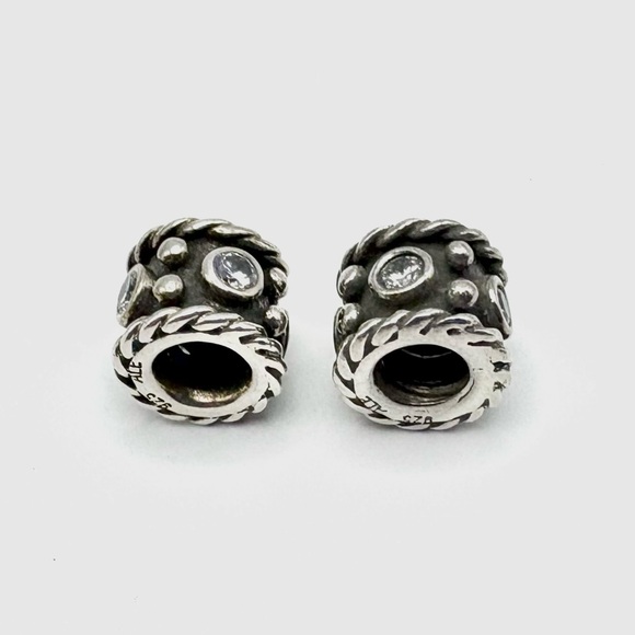 Pandora Oxy Crown Cubic Zirconia Sterling Silver Charm Set of 2 - Picture 4 of 5